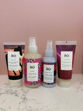 4 R+Co hair products - NEW, unopened - dallas teleport zipper sunset blvd